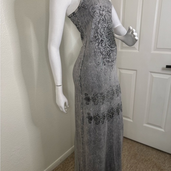 Vocal Tie Dye Print Bedazzled Crystal Rhinestones Studded Maxi Dress Small. #95 - Picture 6 of 11